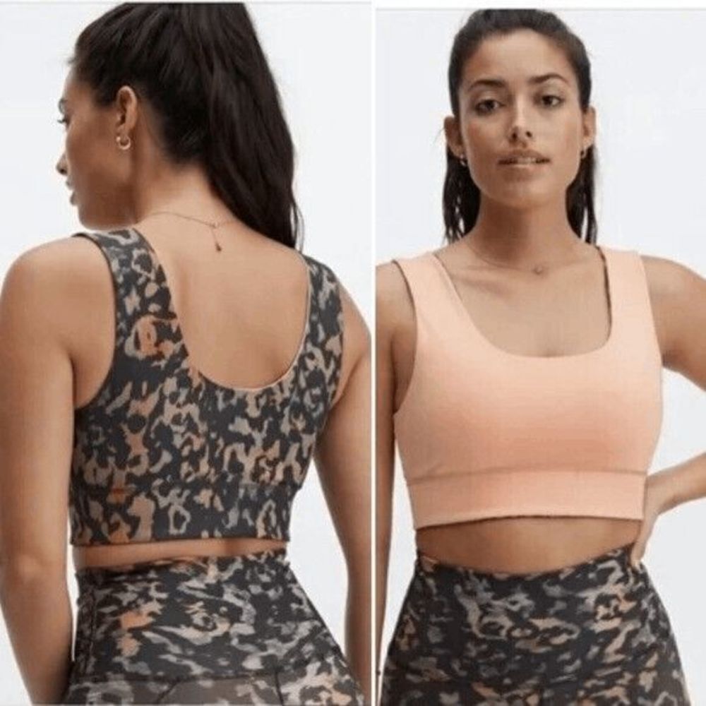 Fabletics Women's Harlow Reversible Medium Impact Sports Bra Wild Camo Gaia size